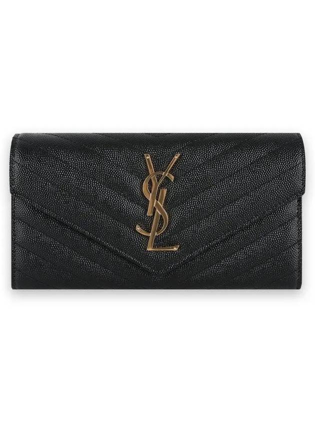 Matelasse Monogram Quilting Leather Flap Long Wallet Black - SAINT LAURENT - BALAAN 3