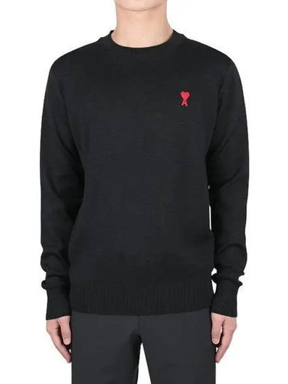 Men's Mini Heart Logo Merino Wool Knit Top Black - AMI - BALAAN 2