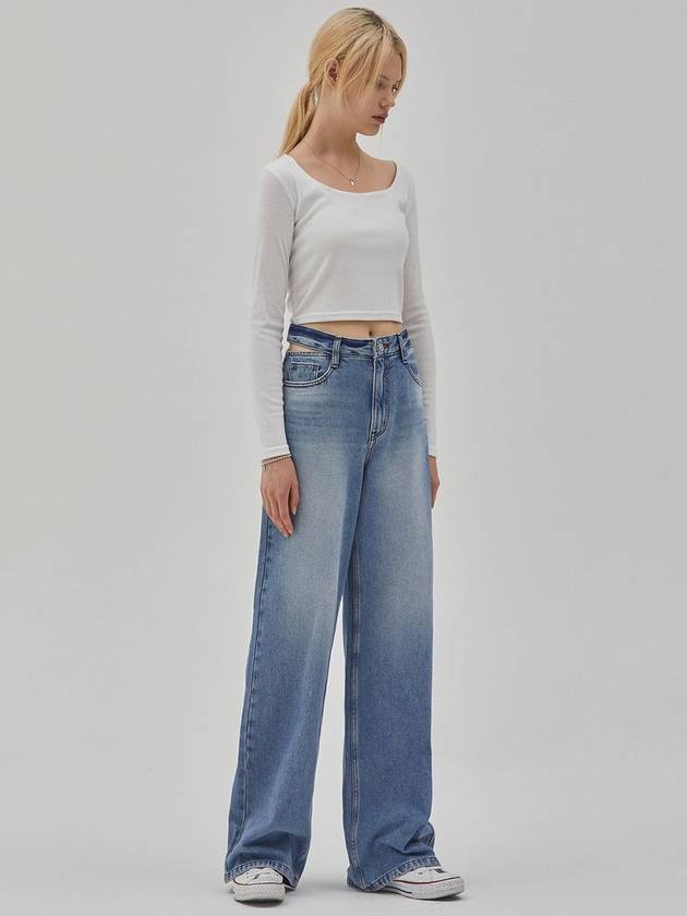 Belt Slit Denim Wide Jeans Blue - RYUL+WAI: - BALAAN 4