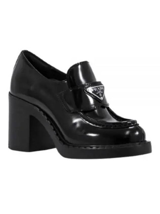 Chocolate Brushed Leather Heeled Loafers Black - PRADA - BALAAN 2