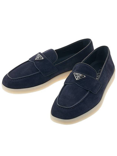 Triangle Logo Suede Loafers Navy - PRADA - BALAAN 2