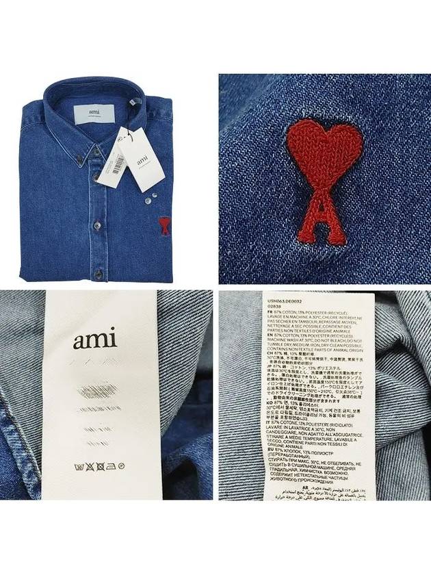 De Coeur Embroidered Denim Long Sleeve Shirt Blue - AMI - BALAAN 6