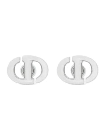 CD Navy Stud Metal Earrings Silver Finish - DIOR - BALAAN 1