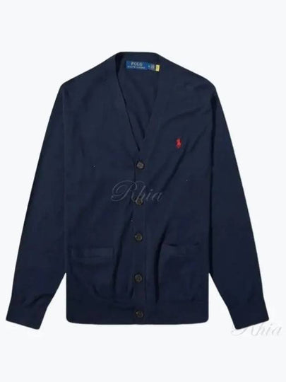 V-Neck Embroidery Logo Cardigan Navy - POLO RALPH LAUREN - BALAAN 2