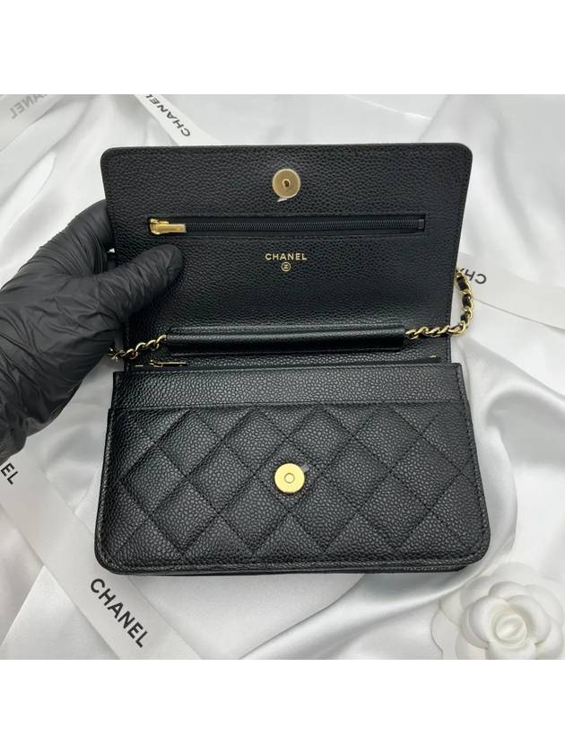 Classic Wallet On Chain Crossbody Bag Grained Calfskin Gold Black - CHANEL - BALAAN 3