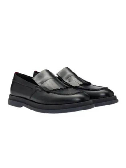 Fringe Trim Slip-On Moccasin Leather Loafer Black - HUGO BOSS - BALAAN 2