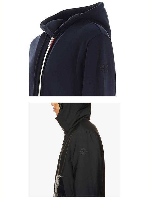 Men's Arm Logo Three Stripes Hooded Zip Up Navy - MONCLER - BALAAN 6