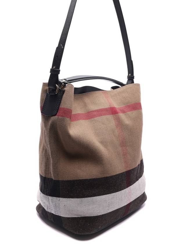 The Ashby Medium Check Hobo Canvas Bucket Bag Brown - BURBERRY - BALAAN 4