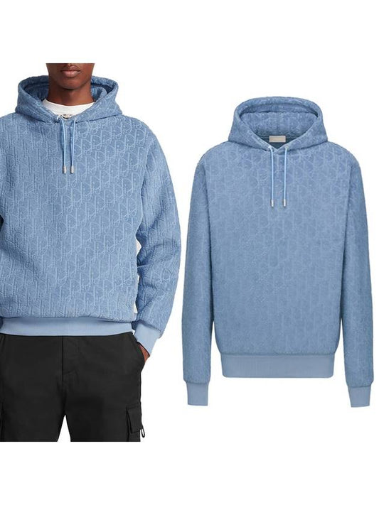 Oblique Relaxed Fit Terry Cotton Jacquard Hoodie Blue - DIOR - BALAAN 2