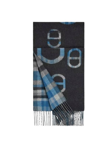 Tartan Maillons Reversible Cashmere Muffler Anthracite Bleu - HERMES - BALAAN 1