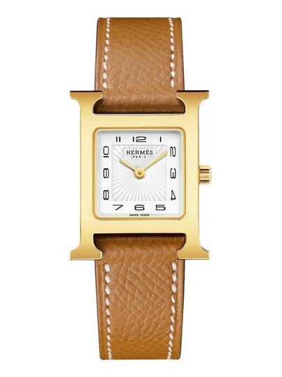 Heure H Watch Small Gold Epsom Strap & Yellow Gold Steel - HERMES - BALAAN 2