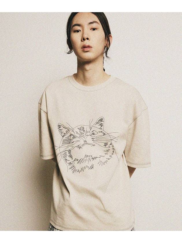 Artwork animal embroidery short sleeve t shirt natural - FFEFF STUDIO - BALAAN 4