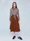 A line volume long skirt cotton 100 brown 0123 - VOYONN - BALAAN 7