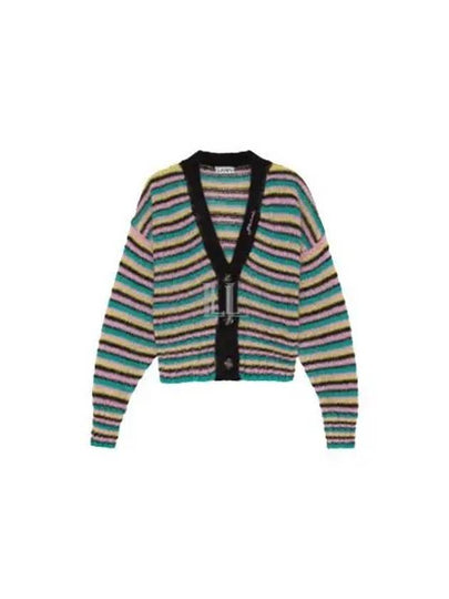 Logo V-neck Stripe Cardigan - GANNI - BALAAN 2