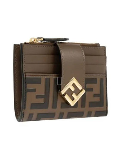 FF Diamond Embossed Logo Zip Card Holder Brown - FENDI - BALAAN 2