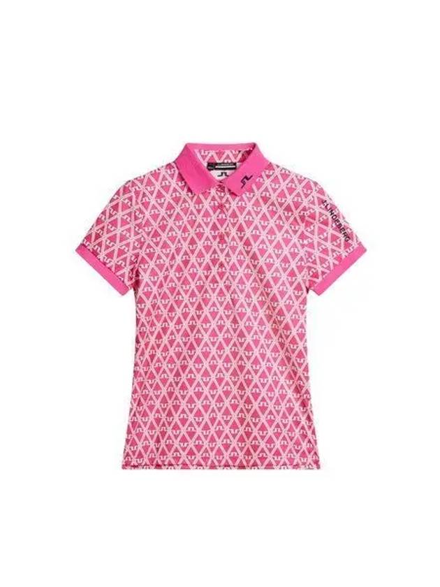 Tour Tech Geo Print Short Sleeve Polo Shirt Fuchsia Purple - J.LINDEBERG - BALAAN 2