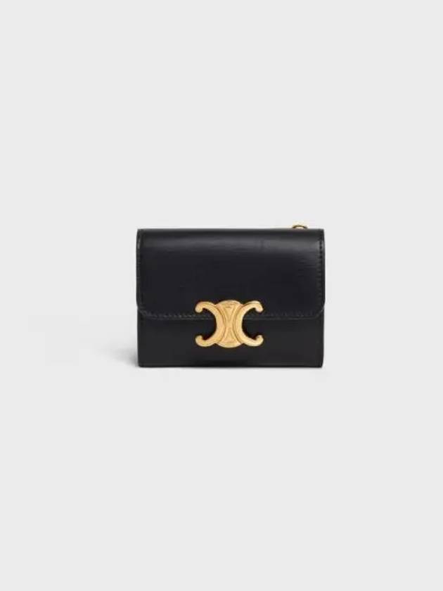 Triomphe Compact Shiny Calfskin Coin Half Wallet Black - CELINE - BALAAN.