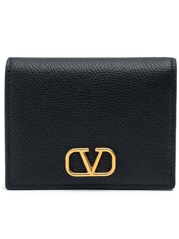 V Logo Signature Flap Compact Half Wallet Black - VALENTINO - BALAAN 3