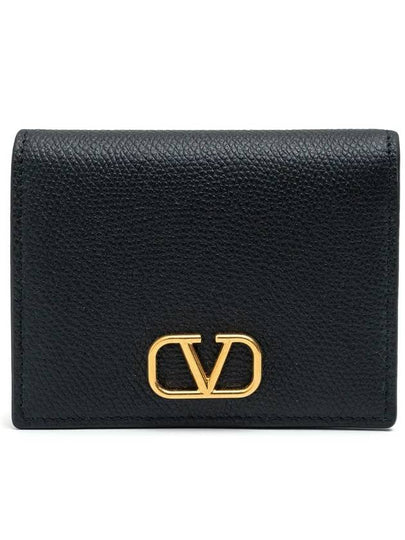 V Logo Signature Flap Compact Half Wallet Black - VALENTINO - BALAAN 2