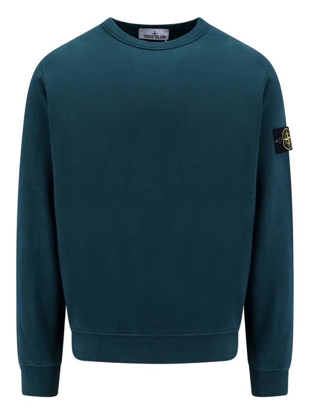 Brushed Cotton Fleece Garment Dyed Crewneck Sweatshirt Dark Teal Green - STONE ISLAND - BALAAN 2