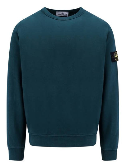 Brushed Cotton Fleece Garment Dyed Crewneck Sweatshirt Dark Teal Green - STONE ISLAND - BALAAN 2