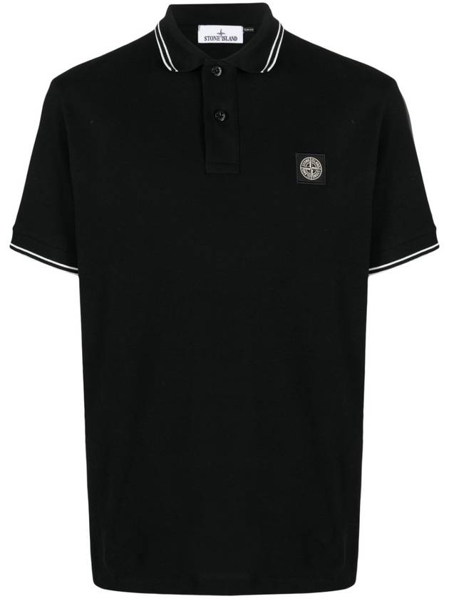 Stretch Cotton Pique Short Sleeve Polo Shirt Black - STONE ISLAND - BALAAN 4