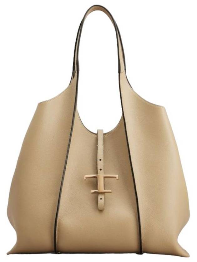 T Timeless Leather Medium Tote Bag Beige - TOD'S - BALAAN 1