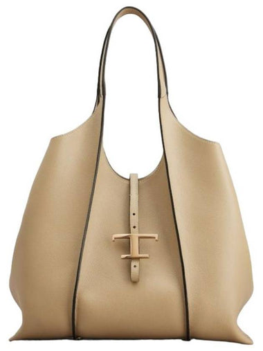 T Timeless Leather Medium Shopping Tote Bag Beige - TOD'S - BALAAN 1