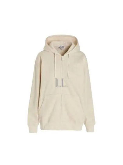 Logo Zip-Up Hoodie Cream - GANNI - BALAAN 2