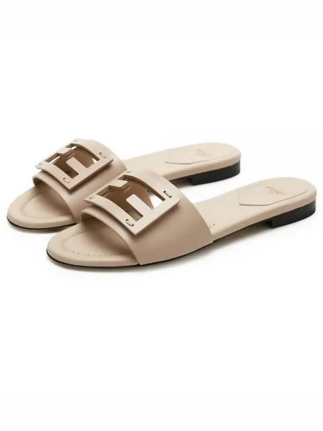 Baguette FF Logo Leather Slippers Beige - FENDI - BALAAN 2