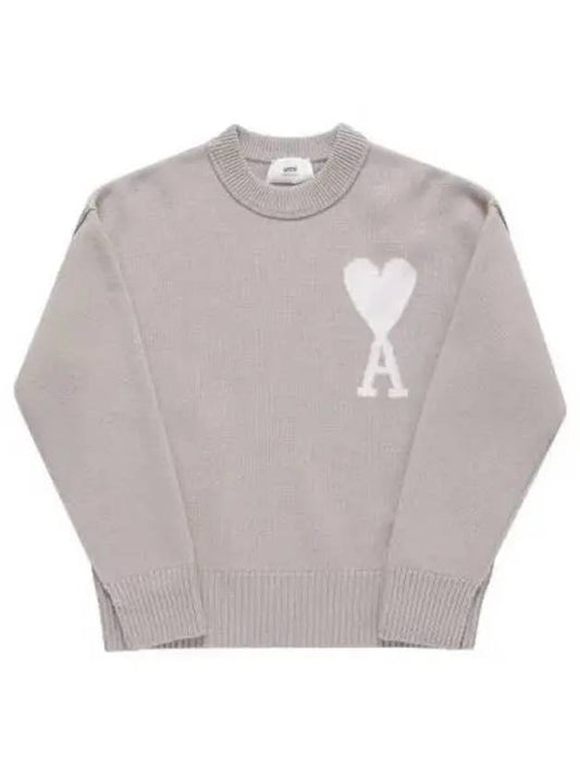 Big Heart Logo Wool Knit Top Light Beige - AMI - BALAAN 2