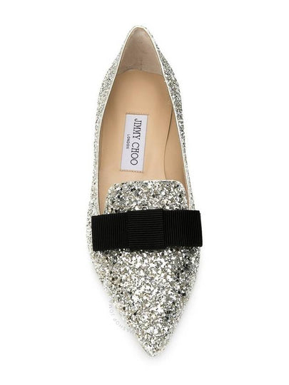 Jimmy Choo Champagne Gala Coarse Glitter Bow Flats, Brand Size 35 (US Size 5) - JIMMY CHOO - BALAAN 2