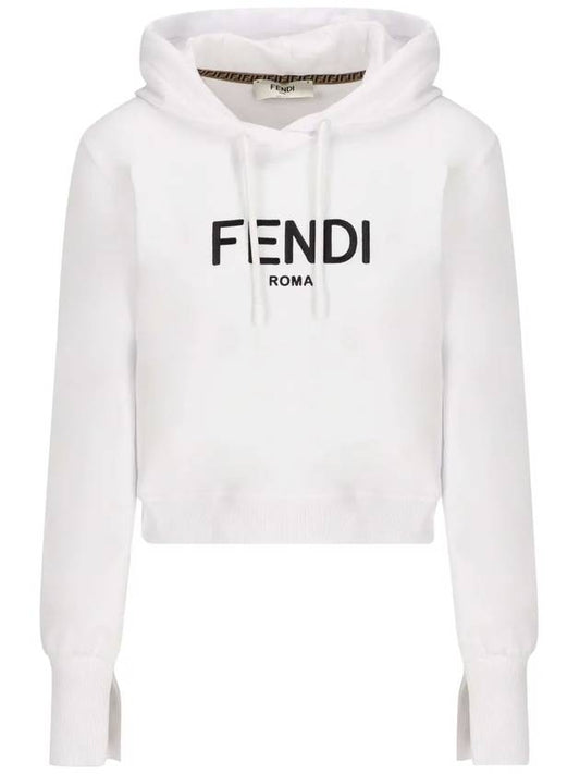 Logo Jersey Cropped Hoodie Top White - FENDI - BALAAN 2