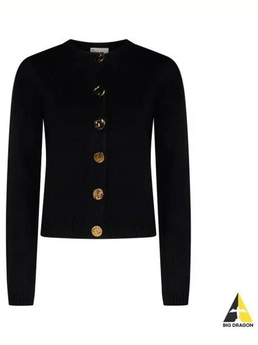 Logo Button Wool Cardigan Black - TORY BURCH - BALAAN 2