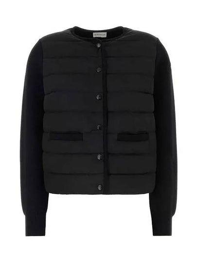 Logo Patch Mix Padded Wool Zip-Up Cardigan Black - MONCLER - BALAAN 2