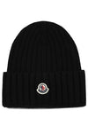 Logo Patch Wool Beanie Black - MONCLER - BALAAN 2