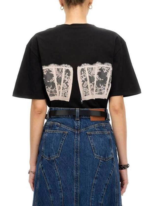 Lace Corset Print Short Sleeves T-Shirt Black - ALEXANDER MCQUEEN - BALAAN 6