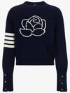 Floral Intarsia Cotton Cardigan Navy - THOM BROWNE - BALAAN 3