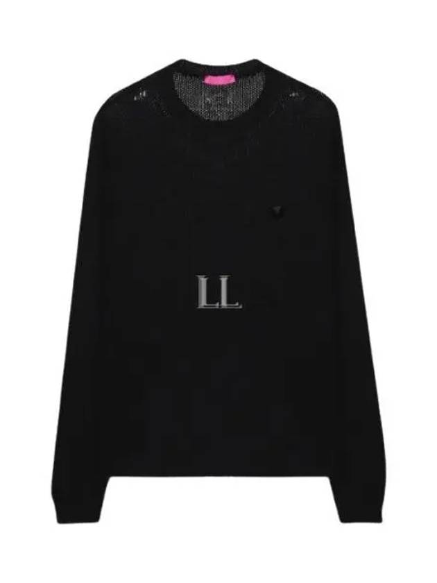 Stud Detail Crew Neck Wool Sweatshirt Black - VALENTINO - BALAAN 2