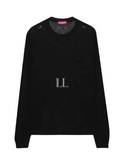 Stud Detail Crew Neck Wool Sweatshirt Black - VALENTINO - BALAAN 2