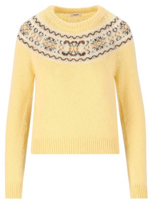 Crew Neck Triomphe Fair Isle Wool Knit Top Yellow - CELINE - BALAAN 1