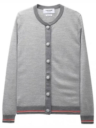 RWB trimmed jacquard herringbone wool cardigan for women - THOM BROWNE - BALAAN 1