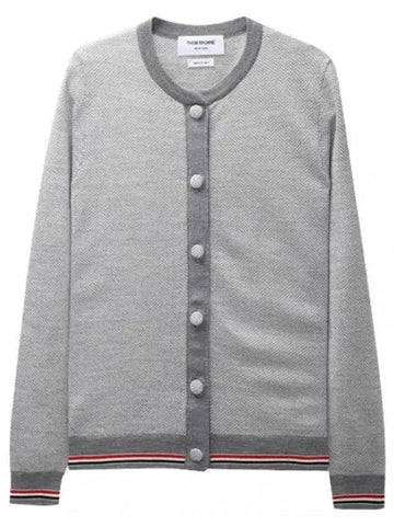 RWB trimmed jacquard herringbone wool cardigan - THOM BROWNE - BALAAN 1