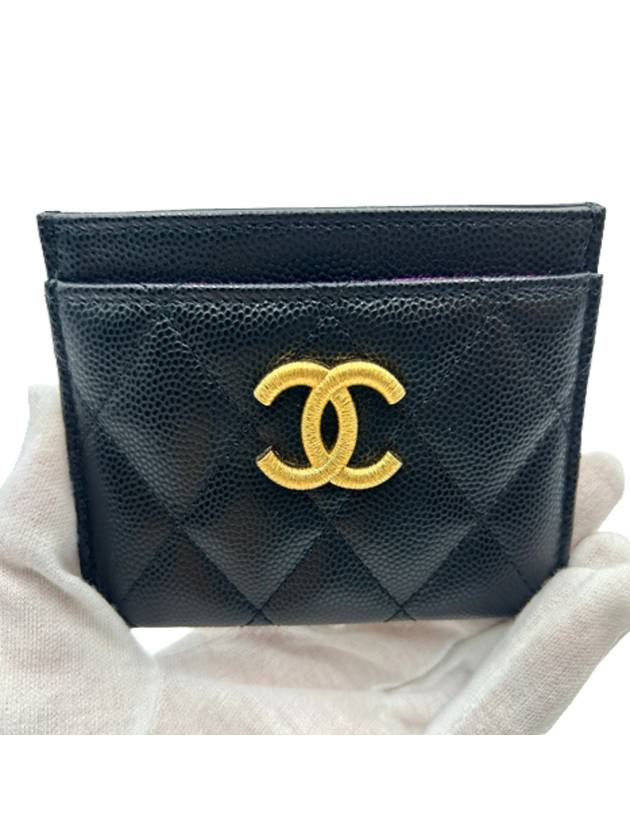 CC Logo Pop Inside Gold Caviar Card Wallet Black - CHANEL - BALAAN 3