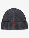 Embroidered Logo Wool Beanie Grey - AMI - BALAAN 2