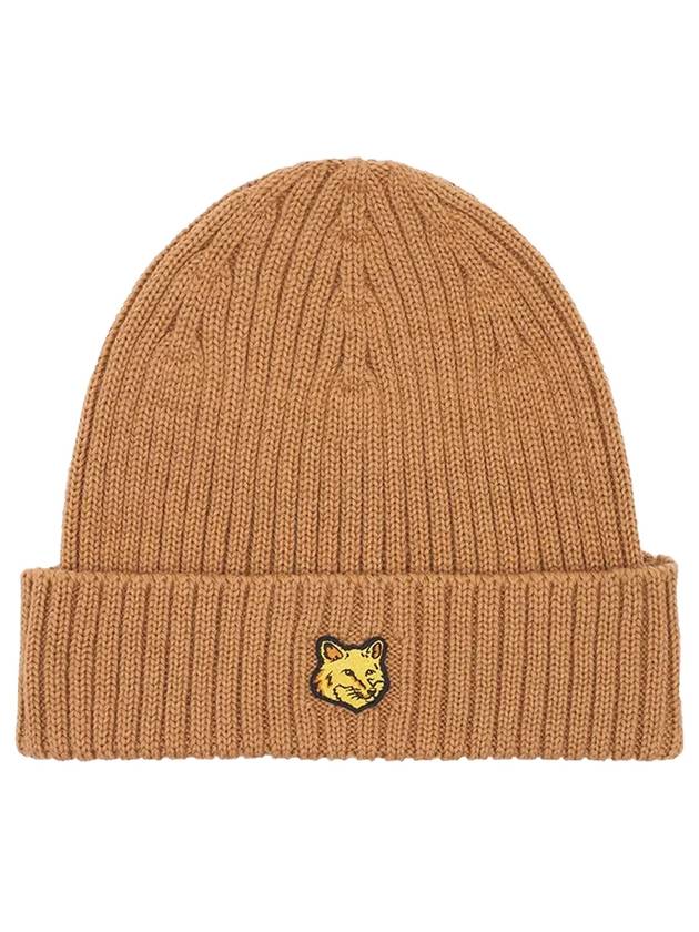 Bold Fox Head Patch Ribbed Beanie Golden Brown - MAISON KITSUNE - BALAAN 1