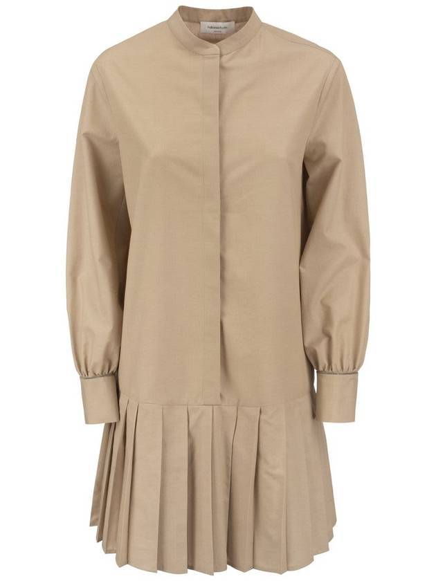 Monilli Cuffs Wool Cotton Long Sleeve Midi Dress Beige - FABIANA FILIPPI - BALAAN 1