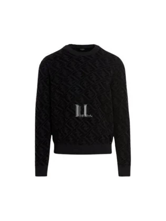 Men's Regular Fit Crew Neck Wool Knit Top Black Grey - FENDI - BALAAN 2