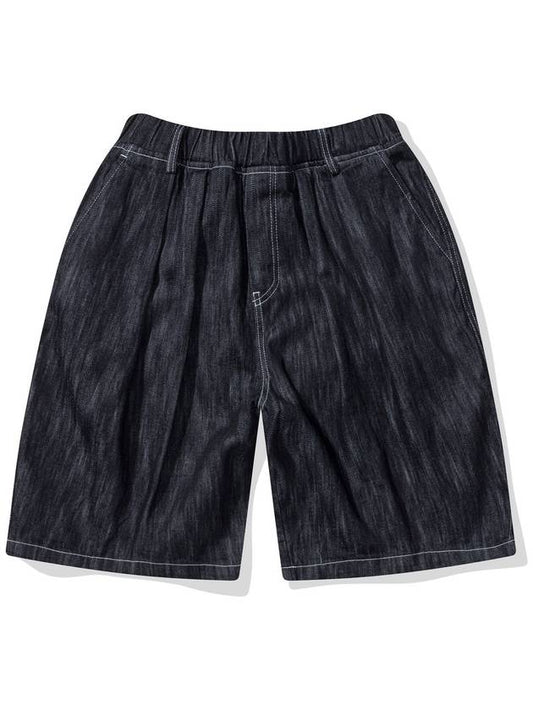 TWO TUCK VINTAGE SLUB DENIM SHORTS BLACK - CITYSTREET - BALAAN 2