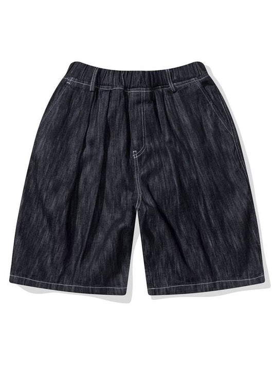 TWO TUCK VINTAGE SLUB DENIM SHORTS BLACK - CITYSTREET - BALAAN 2